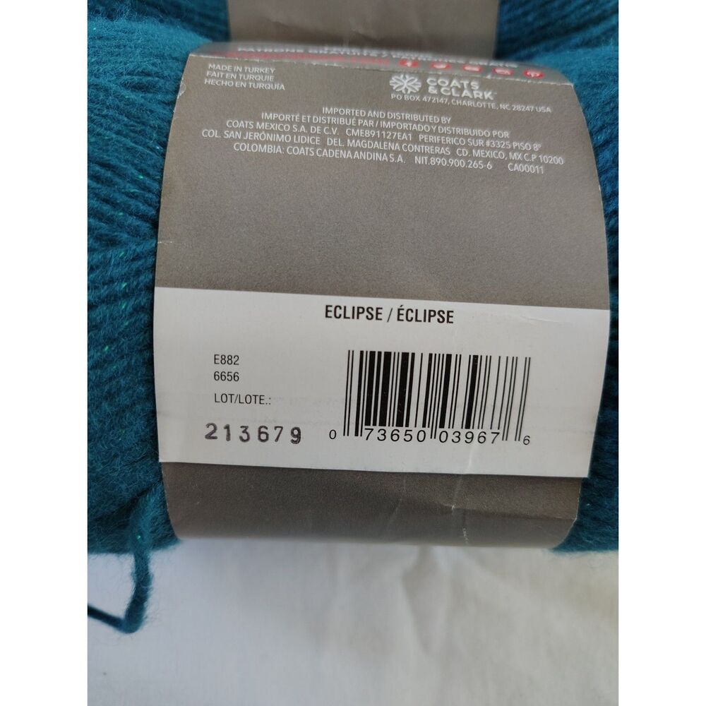 Red Heart Hygge Charm Yarn Eclipse Teal Sparkles 2 Skeins Medium 4 Acrylic Lot - Picture 4 of 5